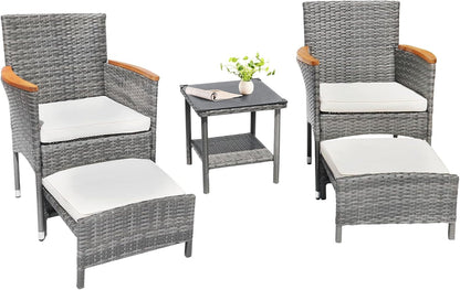 5 Piece Outdoor Patio Furniture Set with Table&Ottoman Outdoor