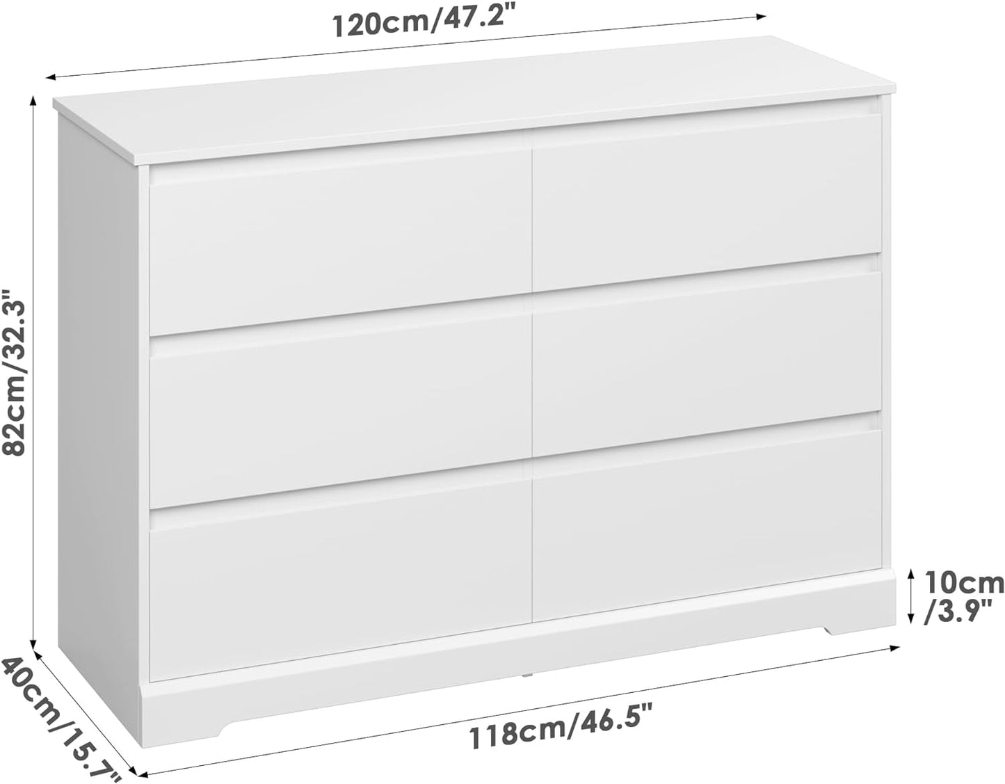 White 6-Drawer Dresser with Deep Storage