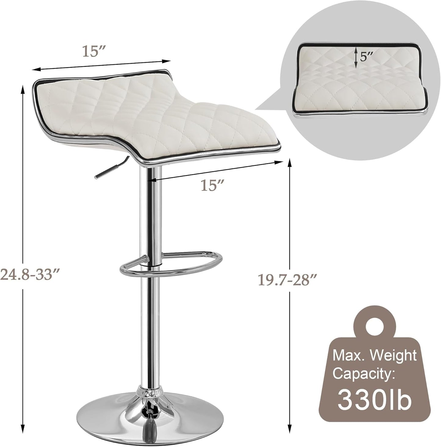 Adjustable Bar Stools Set of 2, Bar Height Stools for Kitchen Counter