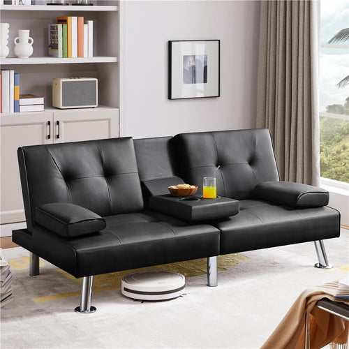 Convertible Sofa Bed Adjustable Couch Sleeper Modern Faux Leather