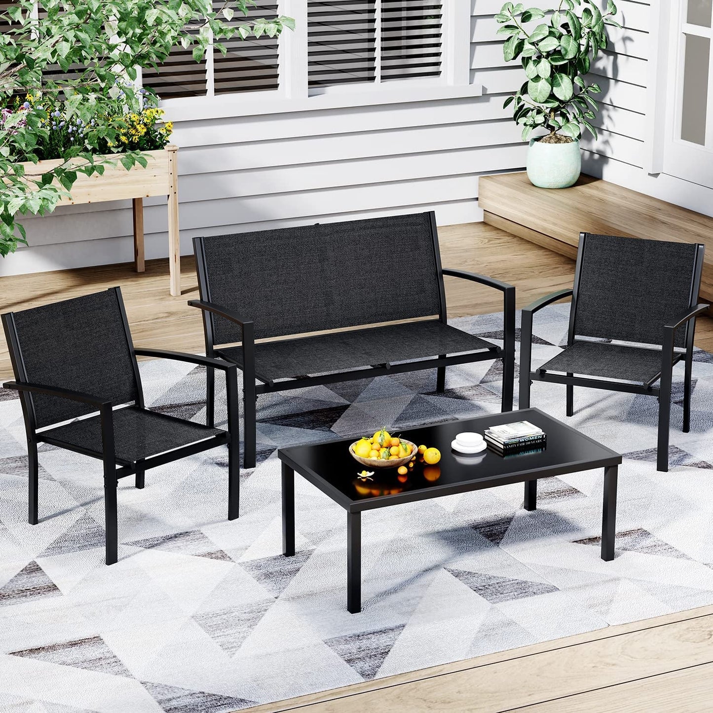 4 Pieces Patio Furniture Set, Outdoor Conversation Sets for Patio,