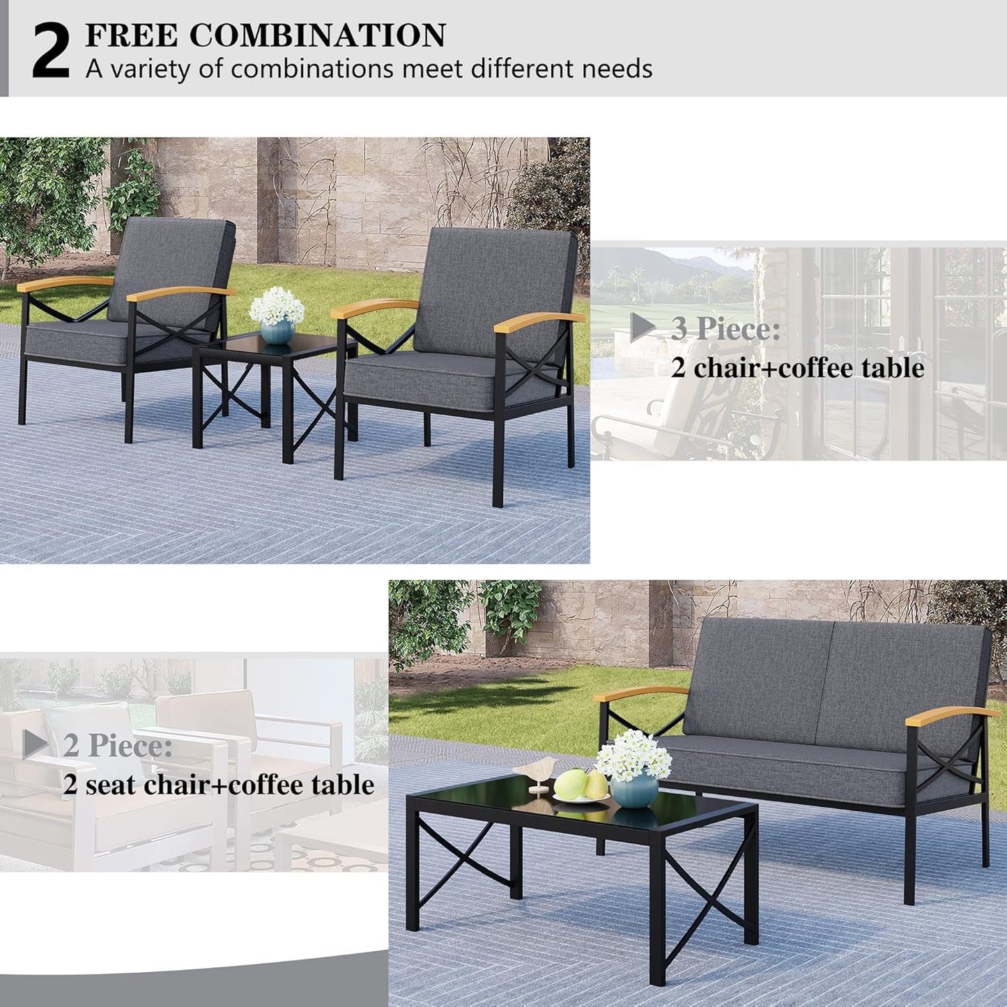 5 Piece Outdoor Metal Patio Furniture Sectional Set, Outdoor Metal