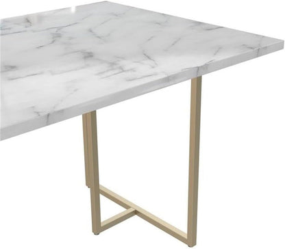 Cosmoliving Astor Dining Table, White Marble Top with Gold Legs