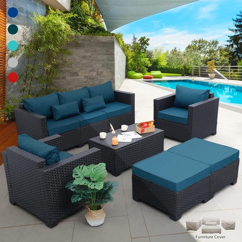 Patio Furniture Set 6 Pieces Couch Outdoor Chairs Coffee Table Peacock