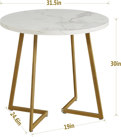 round Dining Room Table with Wood Grain Tabletop and Steel Frame, for