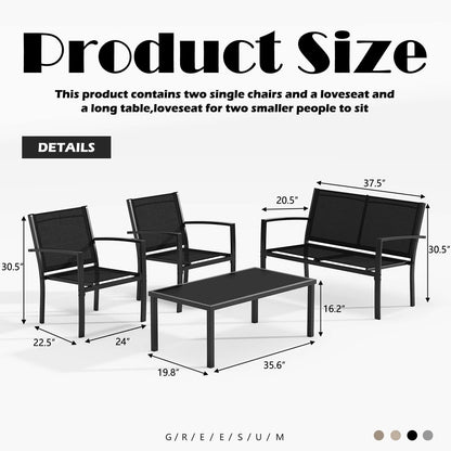 4 Pieces Patio Furniture Set, Outdoor Conversation Sets for Patio,