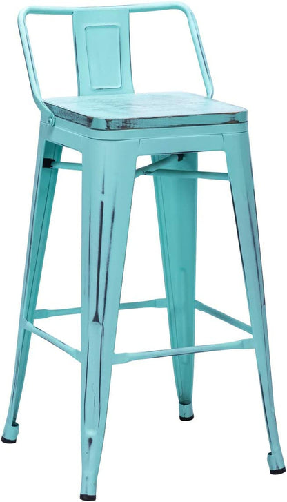 Industrial Metal Barstools Set - Distressed Vintage Style Furniture