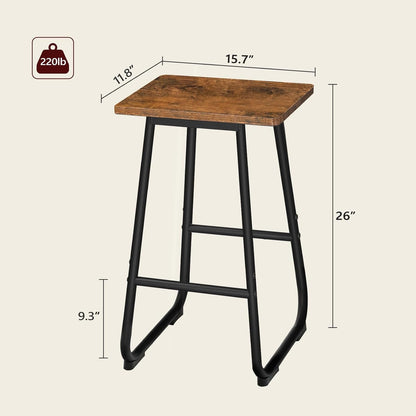 Bar Stools, 26'' Bar Stools with Footrest, Set of 2 Industrial Bar