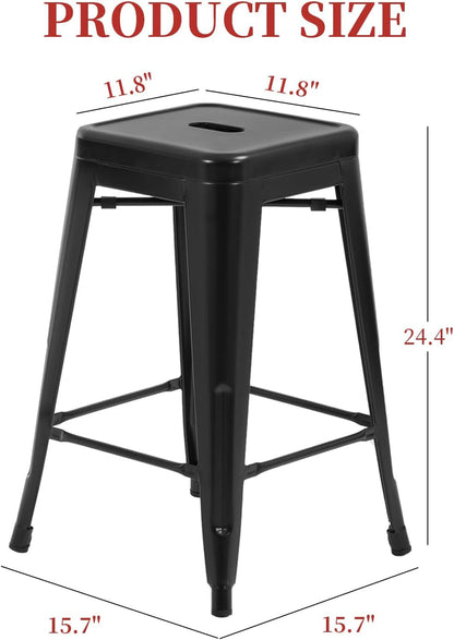 Metal Bar Stools Set of 4 Counter Height Barstool 24 Inches Industrial