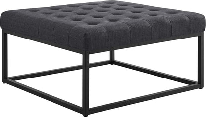 Mid-Century Tufted Coffee Table Ottoman, Dark Gray