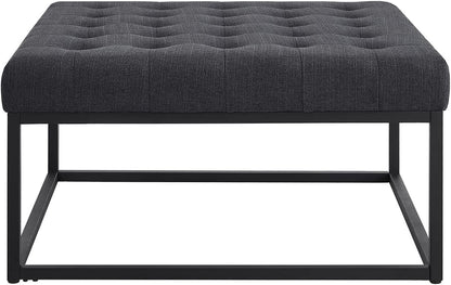 Mid-Century Tufted Coffee Table Ottoman, Dark Gray