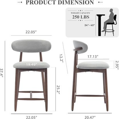 Bar Stools Set of 3, Counter Height Barstools with Back, Upholstered