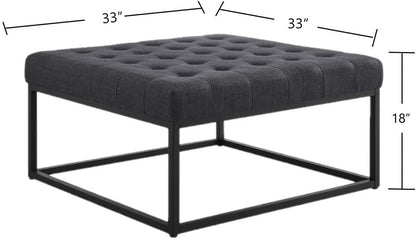 Mid-Century Tufted Coffee Table Ottoman, Dark Gray