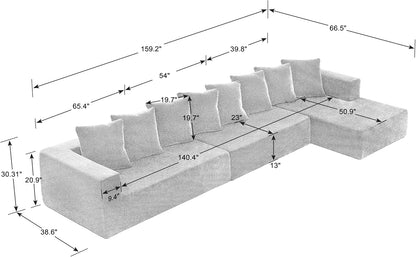 Modular Sectional Sofa 159" U-Shaped, Black Chenille