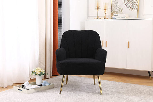 Golden-Legged Black Teddy Chair for Home Office