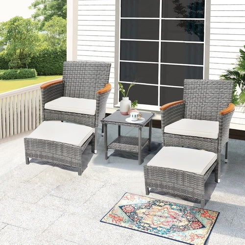 5 Piece Outdoor Patio Furniture Set with Table&Ottoman Outdoor